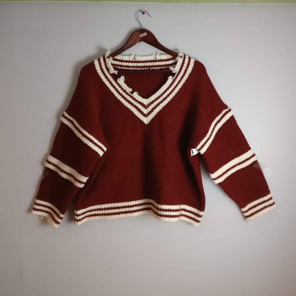 Preppy Sweater, Trendy Academia Oversized Distressed Sweater, Fall/Autumn/Winter
